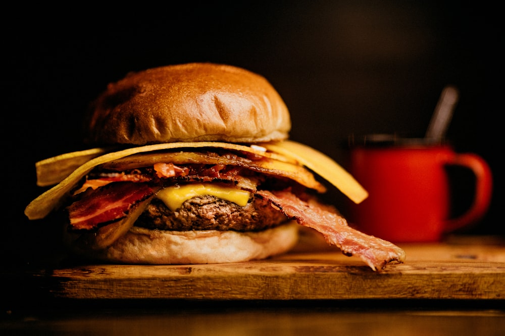burger with patty, bacon and cheese