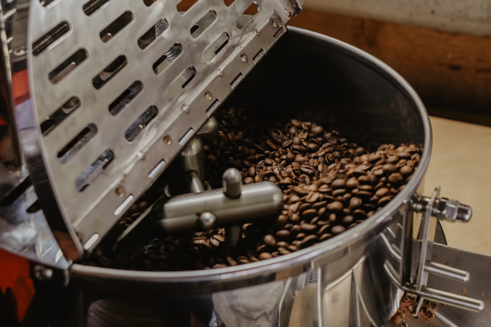 coffee beans in mixing machine