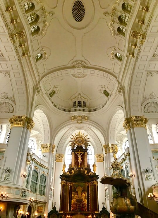 white and gold painted cathedral ceiling in St. Michael's Church Germany