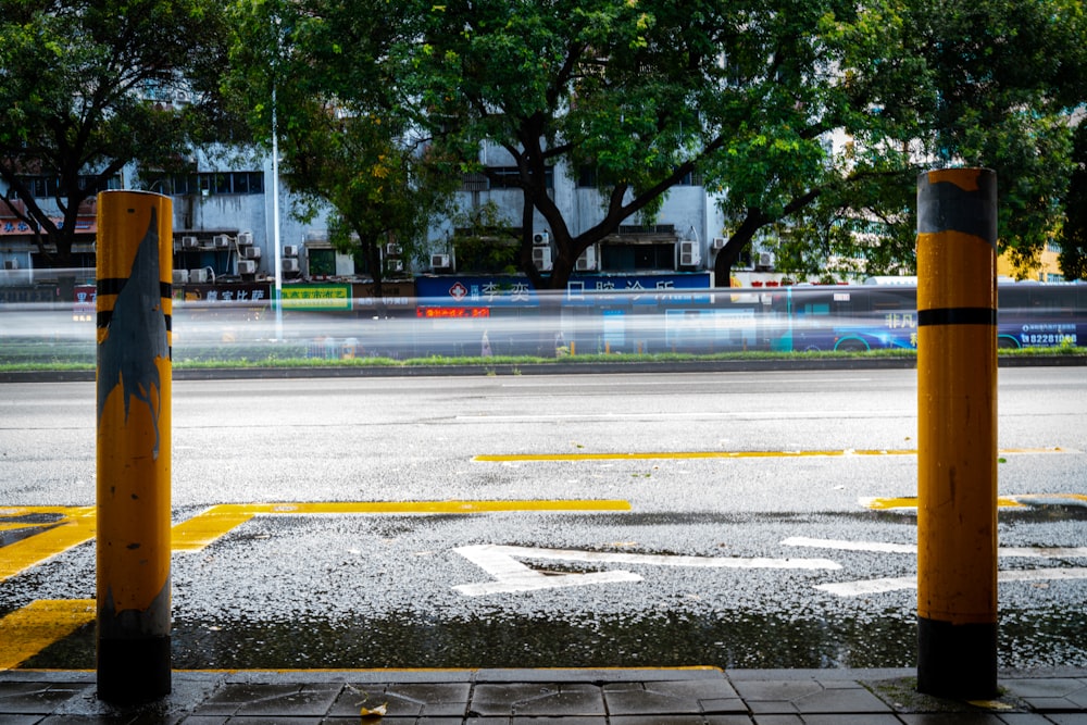 two yellow road post