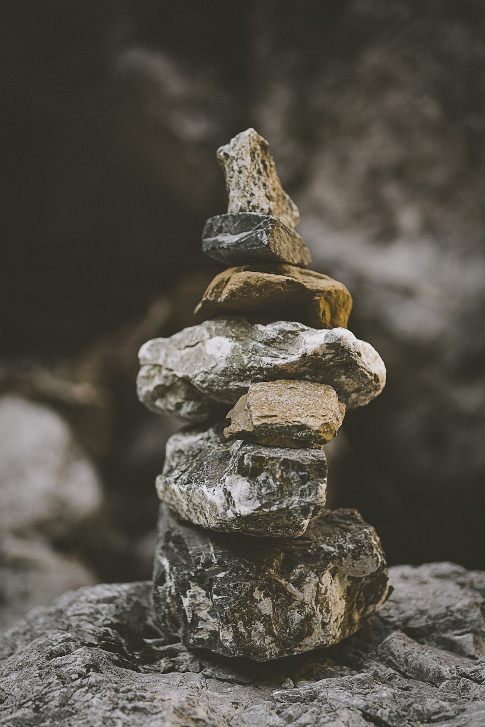 selective focus photography of brown file of stones