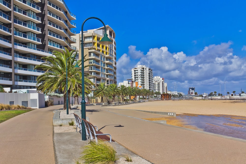 empty benches in beach