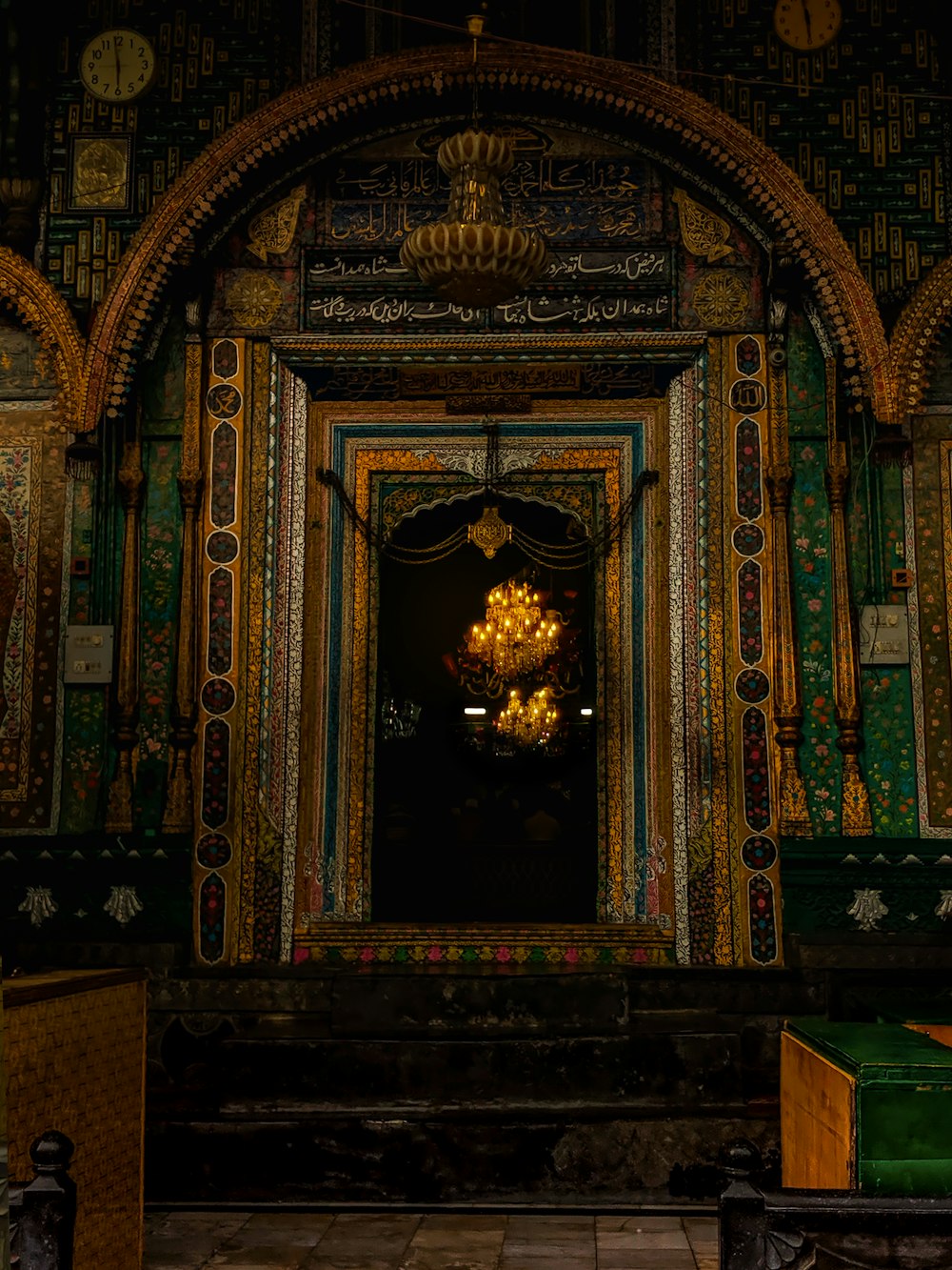 brown and green temple interior