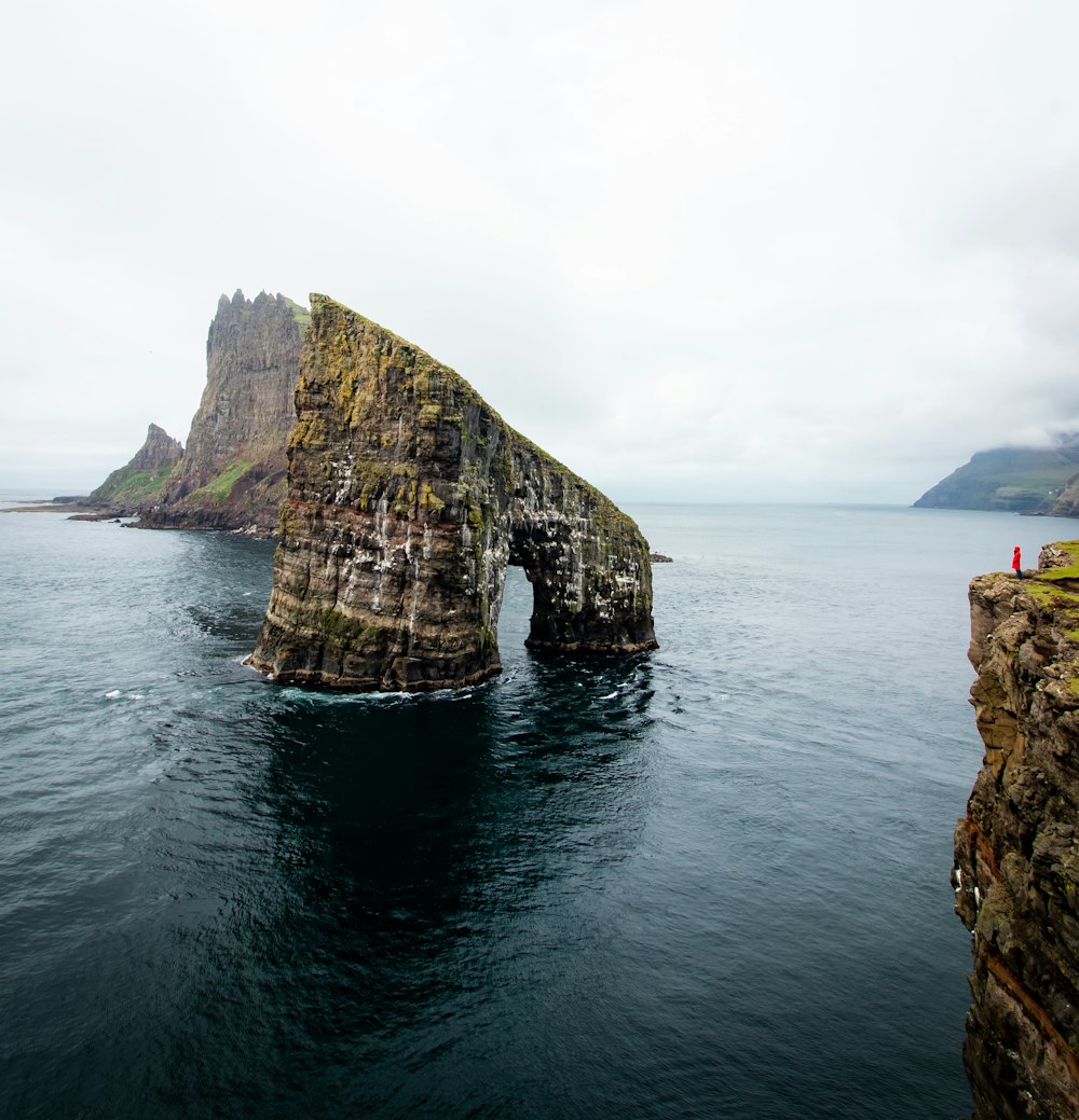 brown rock islets in beach