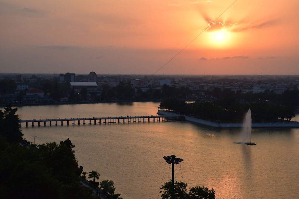 landscape photo of a bridge at sunset