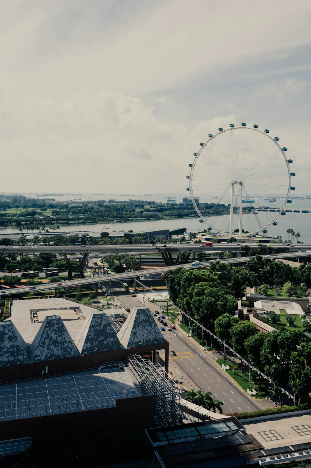 aerial photography of street, building, and ferris wheel during daytime