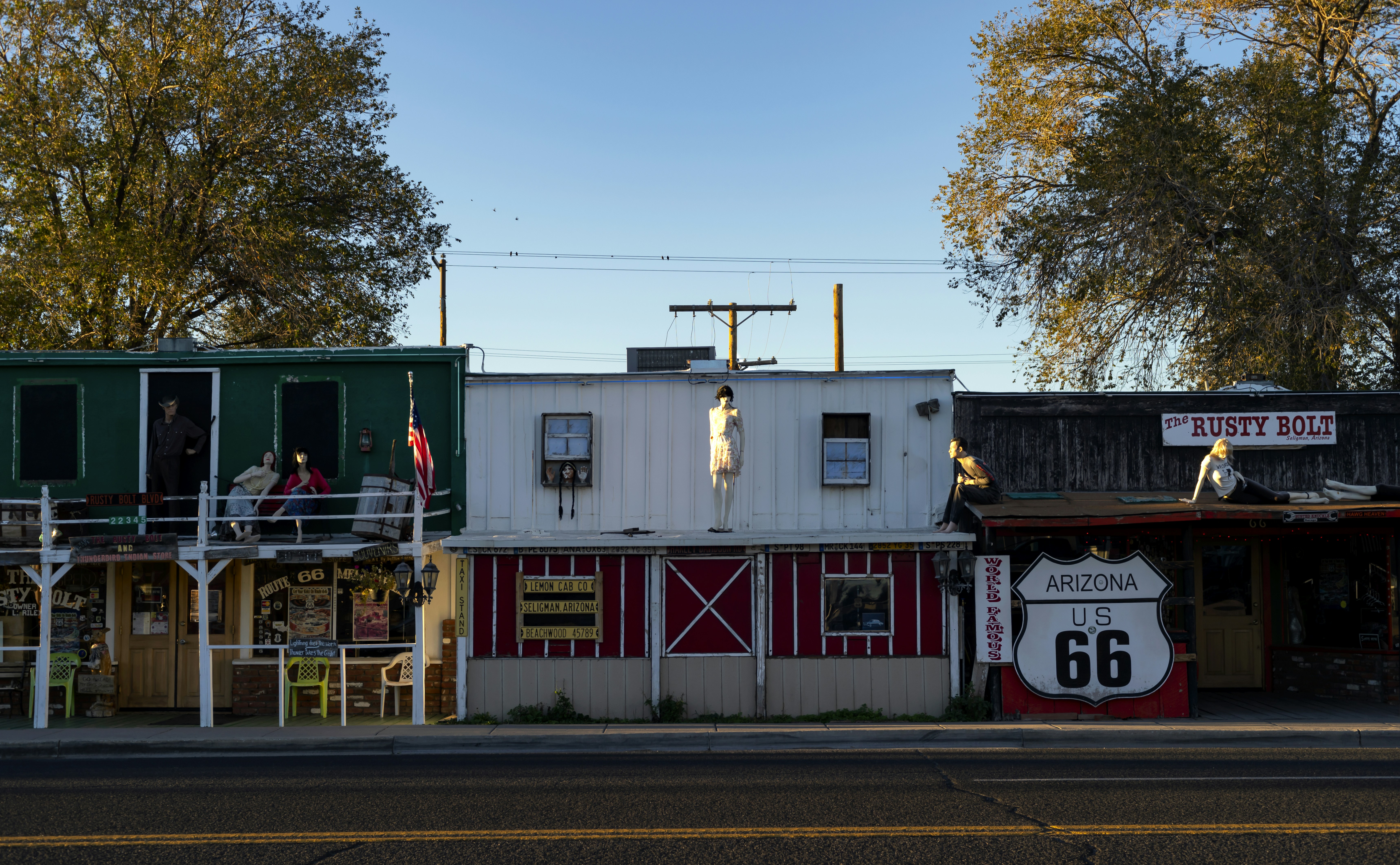 white and green houses, The Rusty Bolt is one of the tourist stops in Seligman