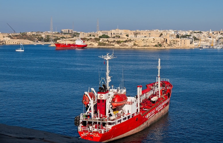 red and whit ship