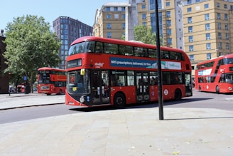 red bus near post