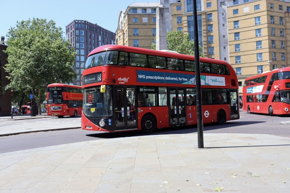 red bus near post