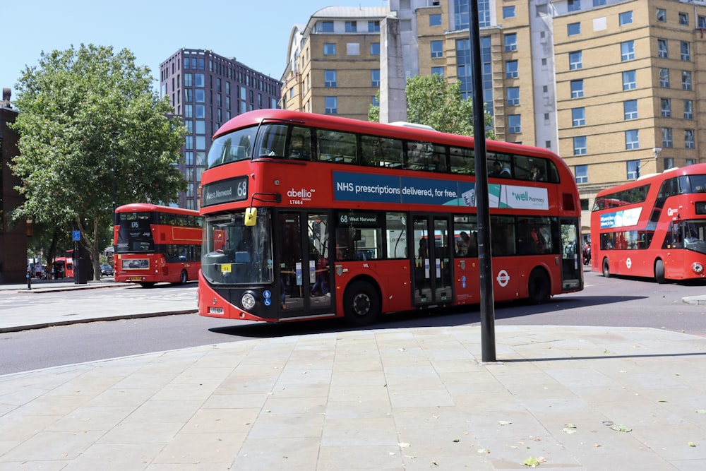 red bus near post