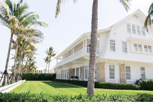 white wooden house near palm trees