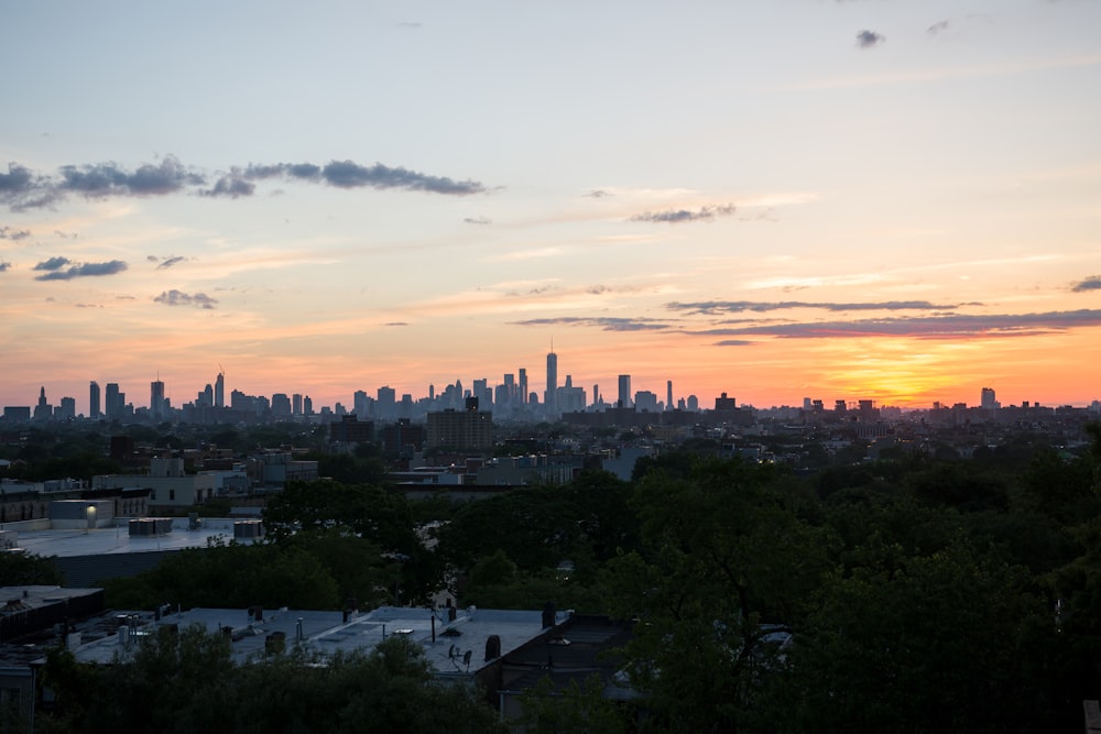 city skyline at sunset