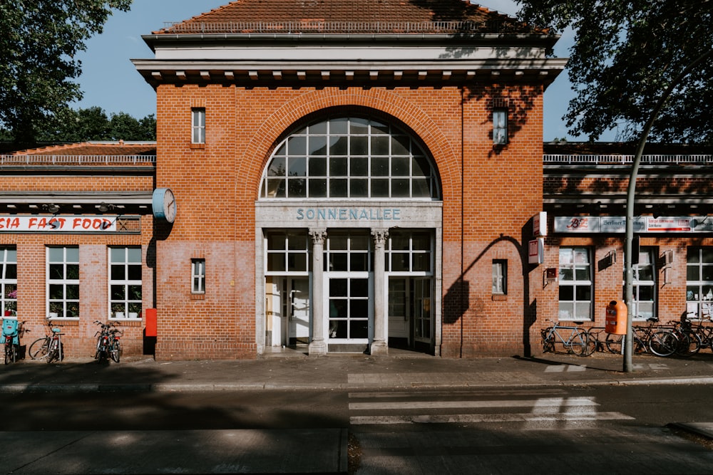 brown and white brick building