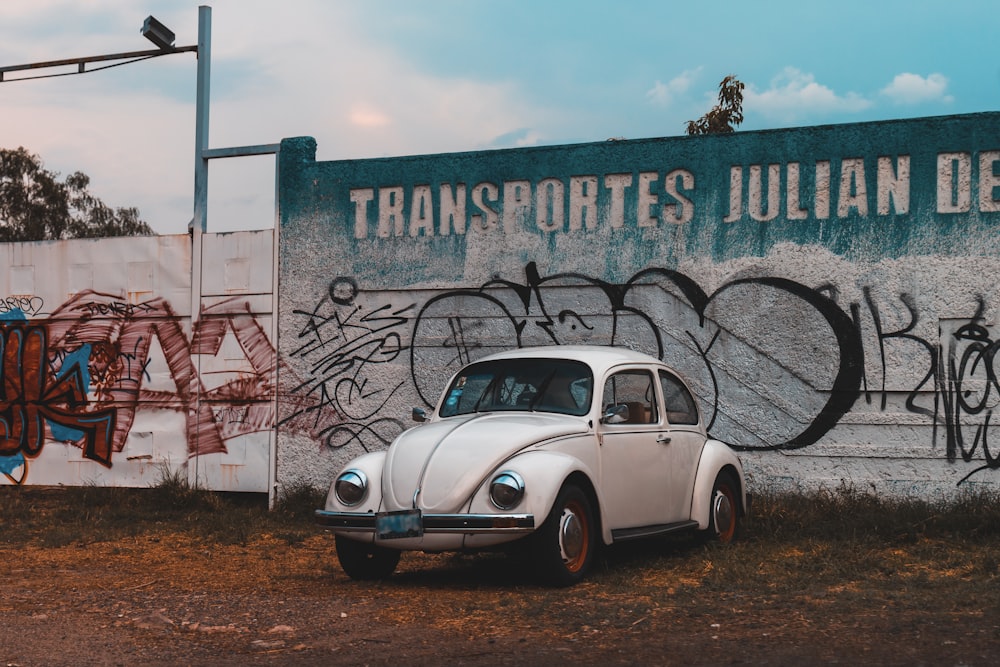 white Volkswagen Beetle