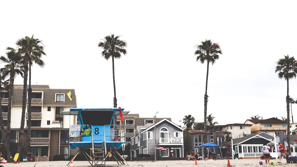 blue lifeguard station in beach