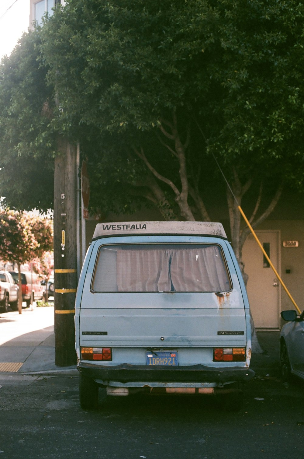 parked blue vehicle