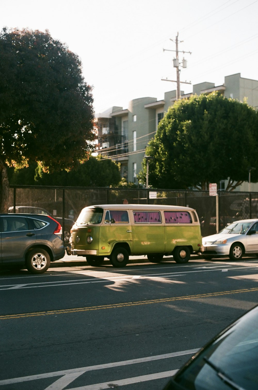 parked green vehicle