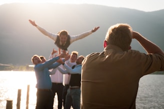 A joyful moment captured during a group exercise session.