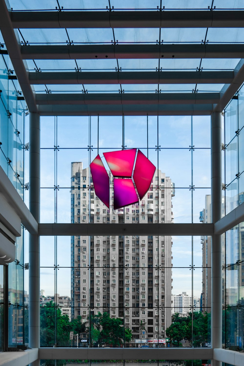 interior of a white building with glass windows