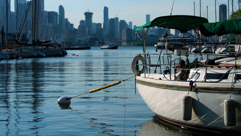 boats moored in river