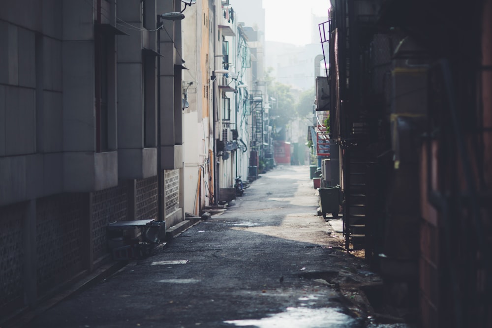 alley photography of empty walkway between building during daytime