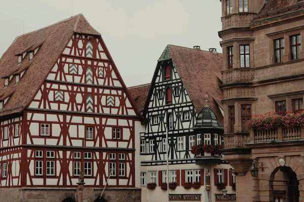 White, red and brown Dutch houses — Rothenburg ob der Tauber, Germany