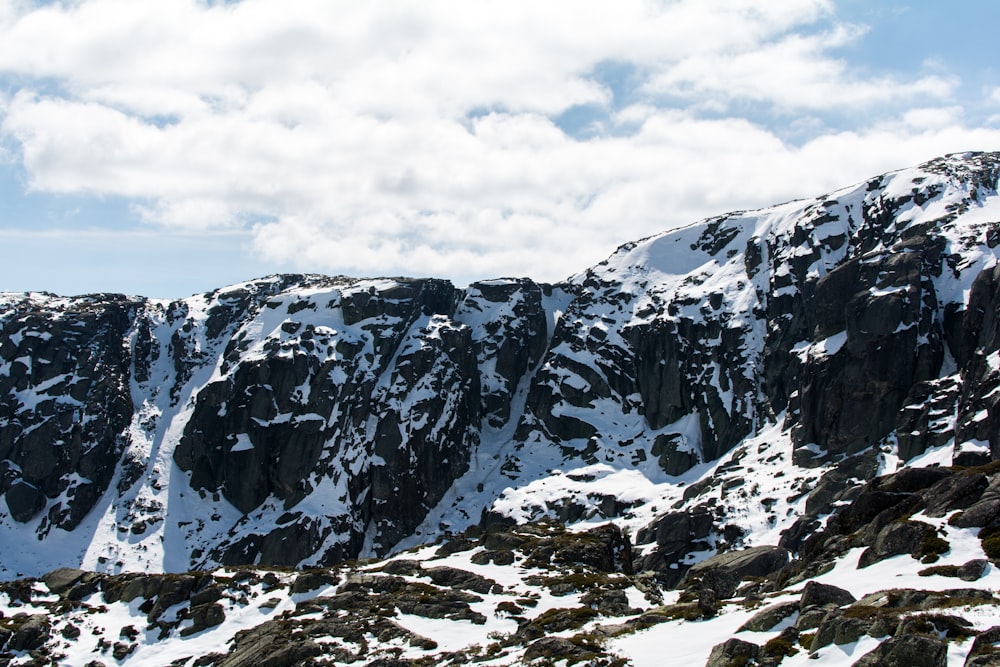 white snow covered rock cliffs