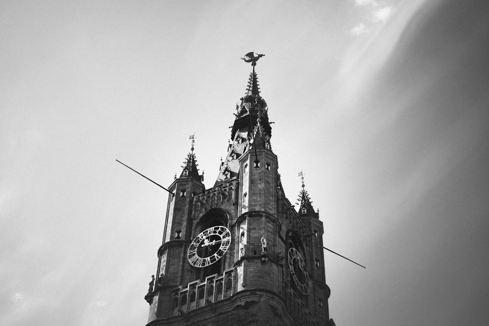 grayscale photo of church steeple