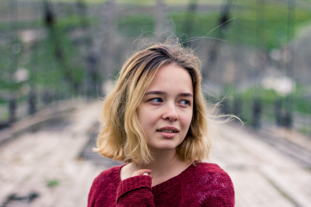 woman with bokeh lights