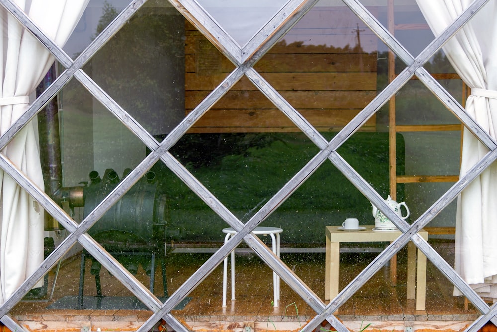 glass window behind fence