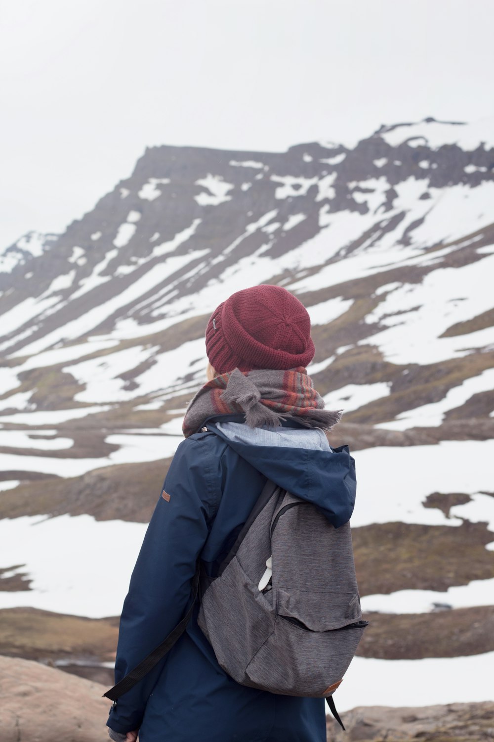 hiker at a snowy mountain