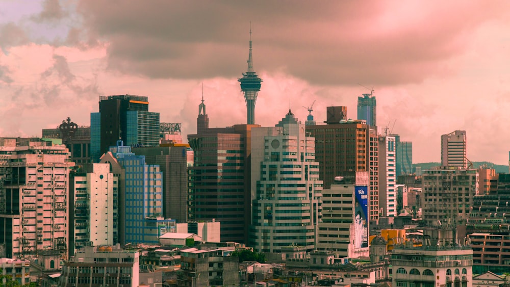 cityscape under red sky