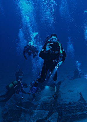 people diving in body of water