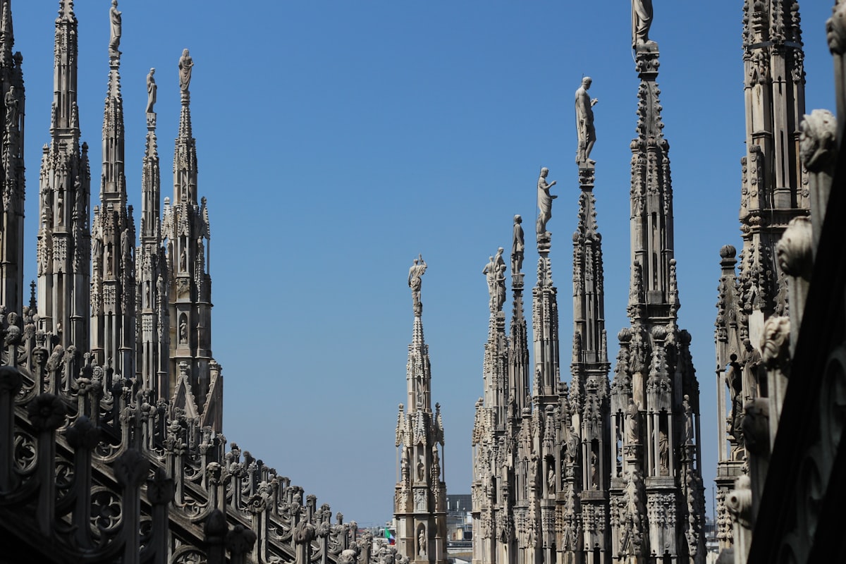 Milan July — view from the Duomo rooftop terraces in summer heat
