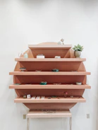 Sleek modular shelving unit with decorative items