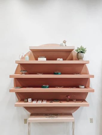 Sculptural shelving in dark walnut