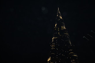An iconic landmark illuminated at night against a starry sky.