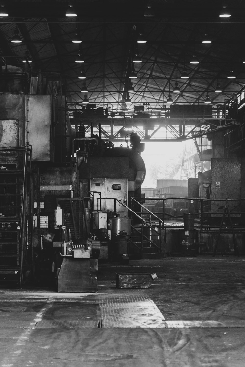 grayscale photography industrial machine