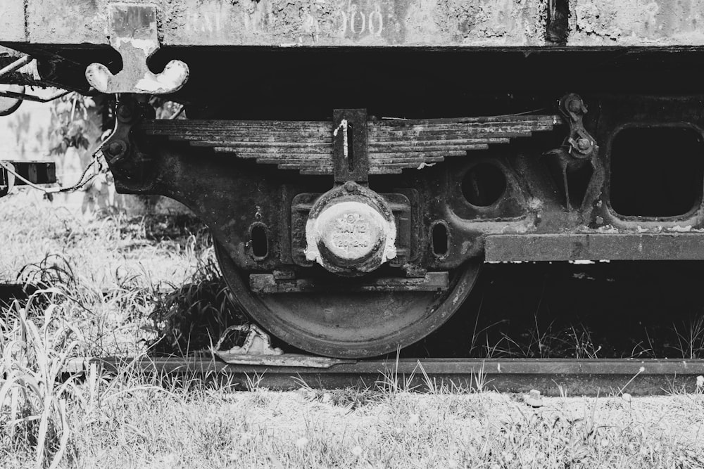 gray scale photo of train