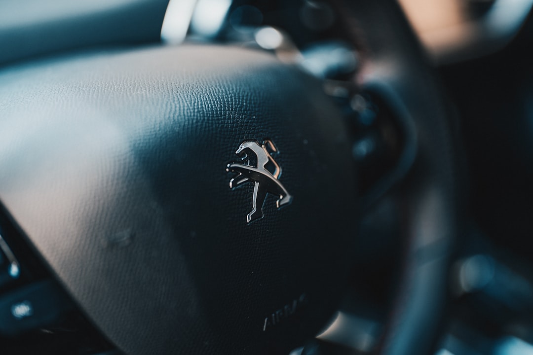 grey Peugeot steering wheel in vehicle