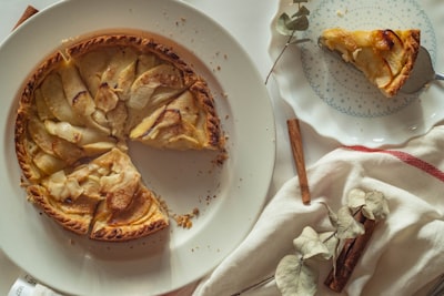 pie on white ceramic plate apple pie google meet background