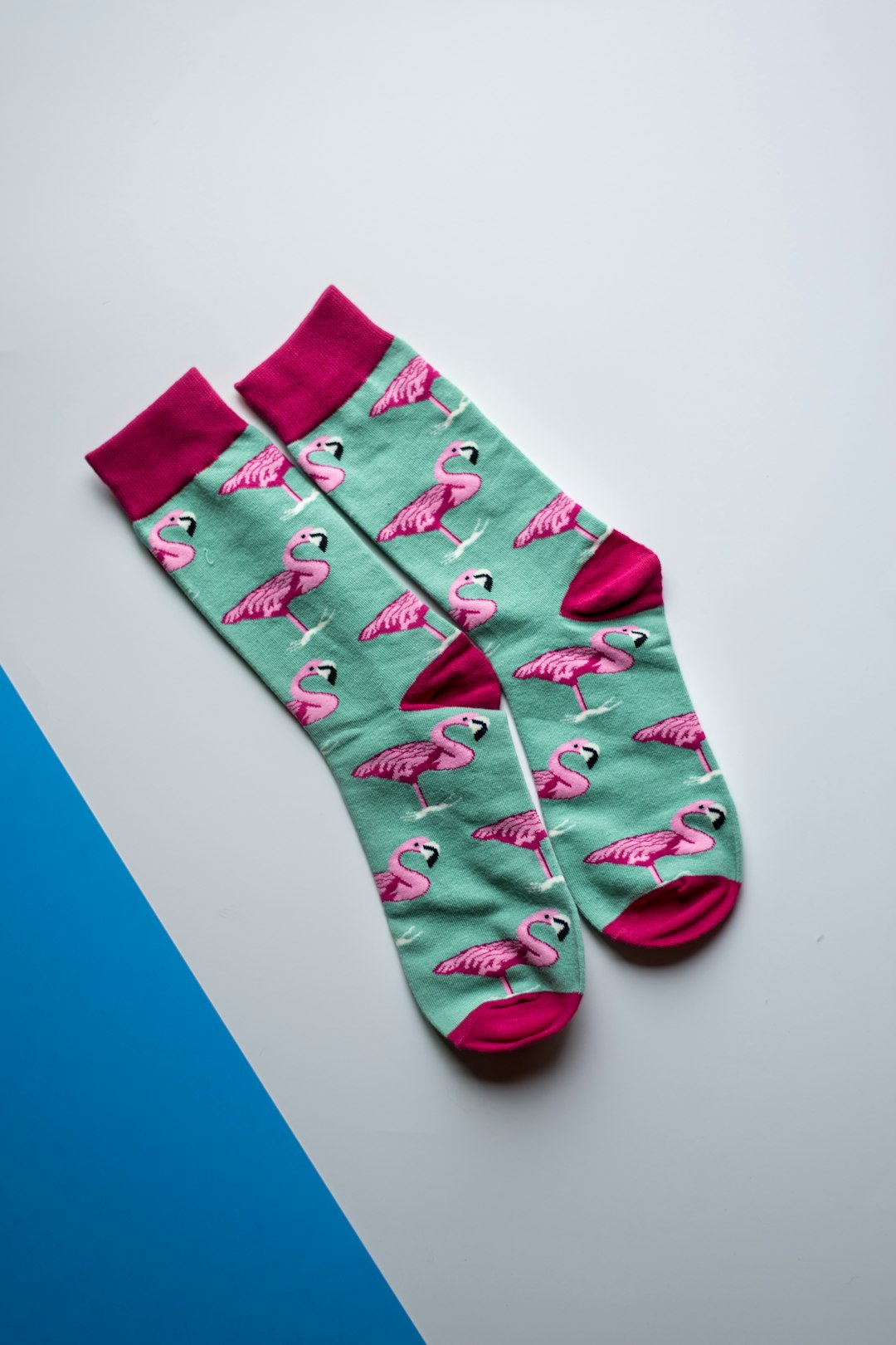 pair of teal-and-pink flamingo print socks