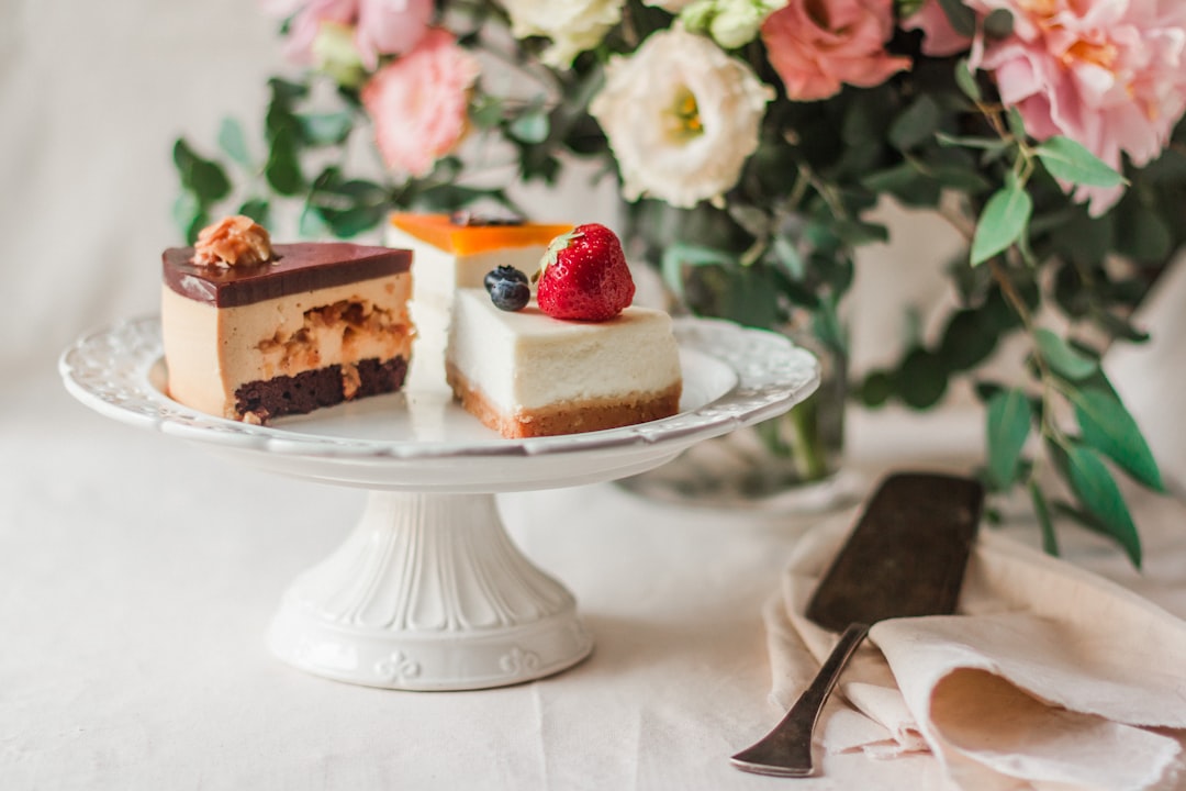 three sliced cake on cake stand