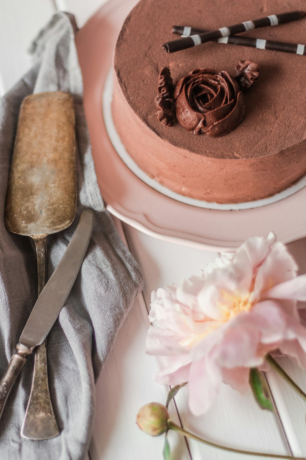 chocolate cake on white plate