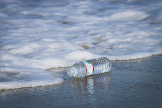 water plastic bottle on seashore