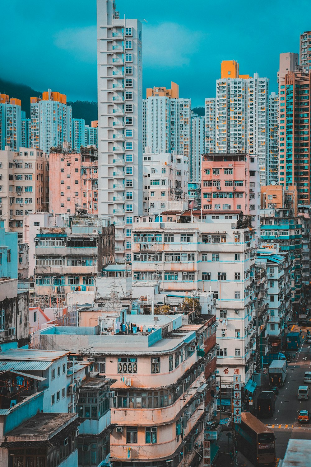 architectural photography of white and pink city buildings