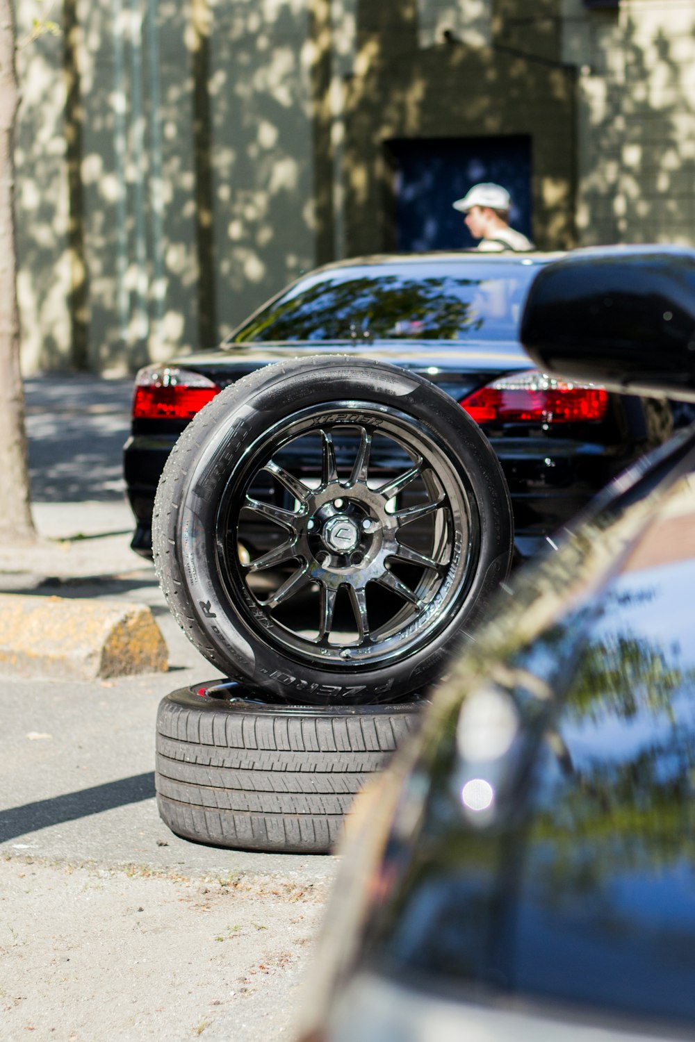 chrome multispoke vehicle wheel and tire