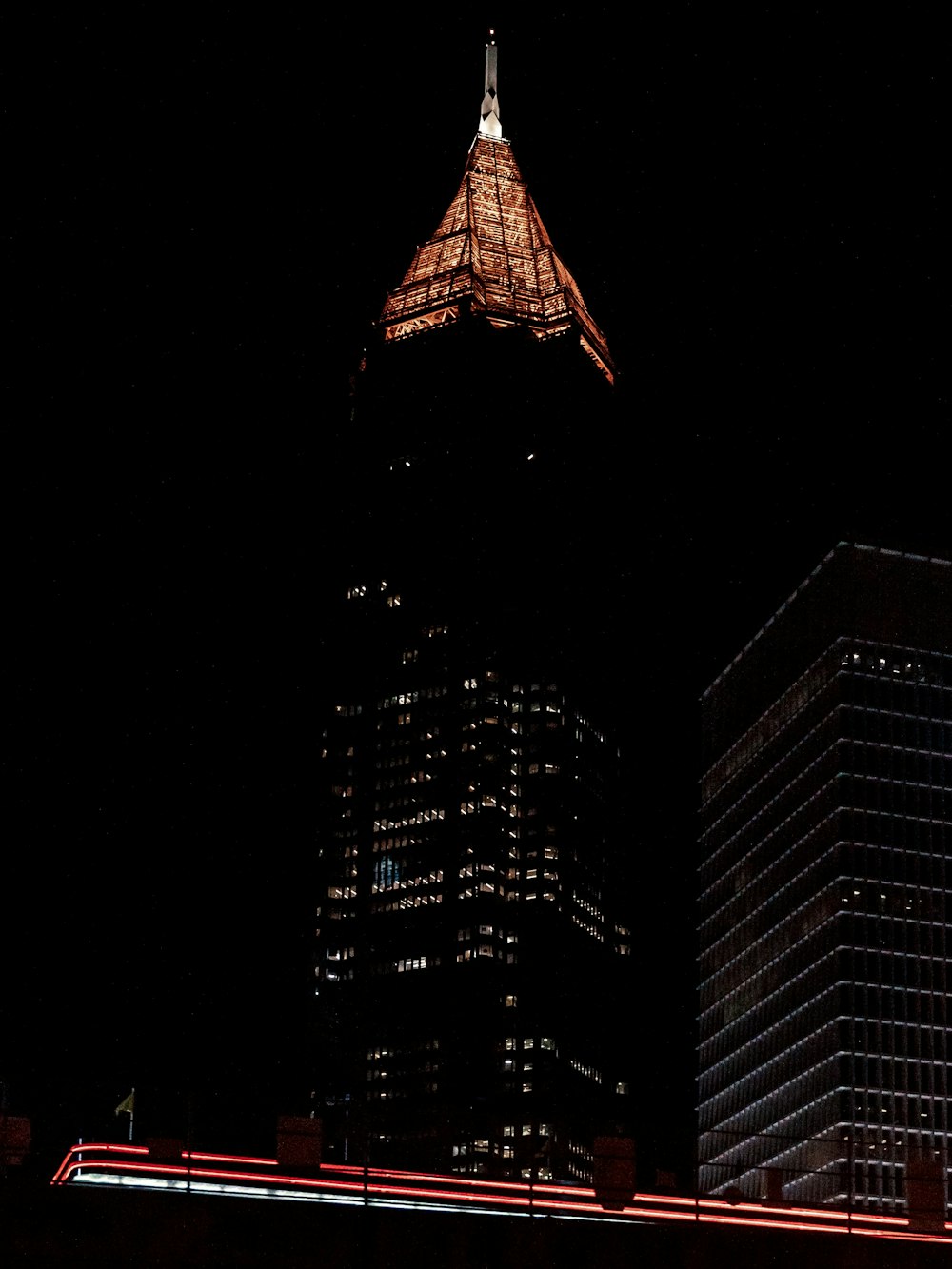 concrete buildings at night