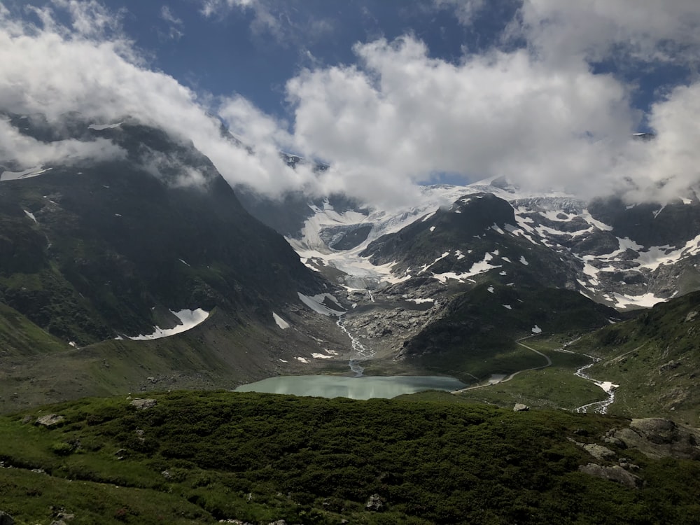 lake in foot of hills